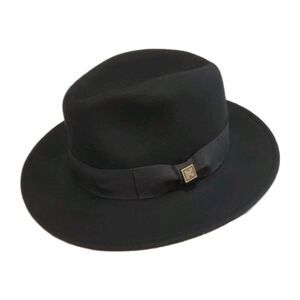 Kenny K Black Fedora Hat Black Band Medium 100% Wool Handmade Signature NWT